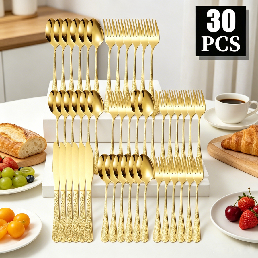 Gold Plated Cutlery - 30-piece stainless steel gold-plated cutlery set