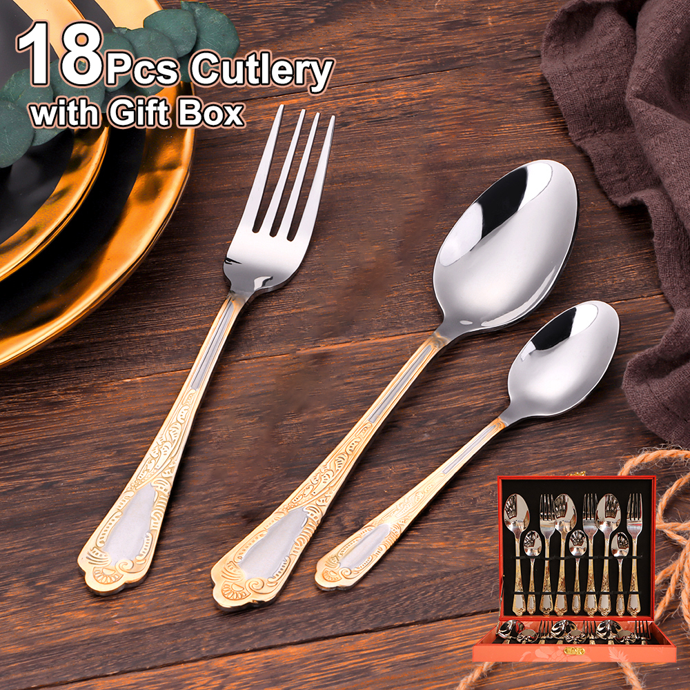 Gold Plated Cutlery - 18Pcs Cutlery Set Stainless Steel Western