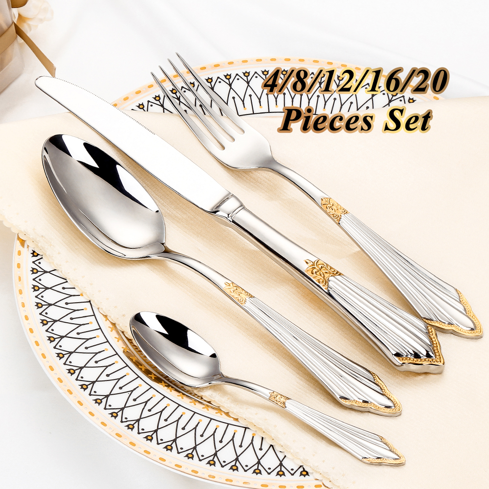 Gold Plated Cutlery - 4/8/12/16/20 Pieces Gold Plated Luxury Silverware