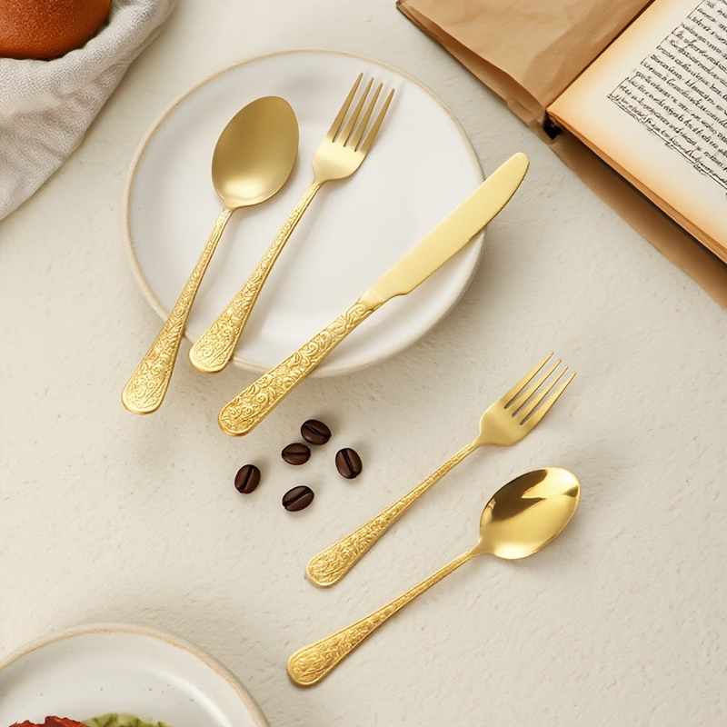 30-piece stainless steel gold- - Gold Plated Cutlery recension och pris