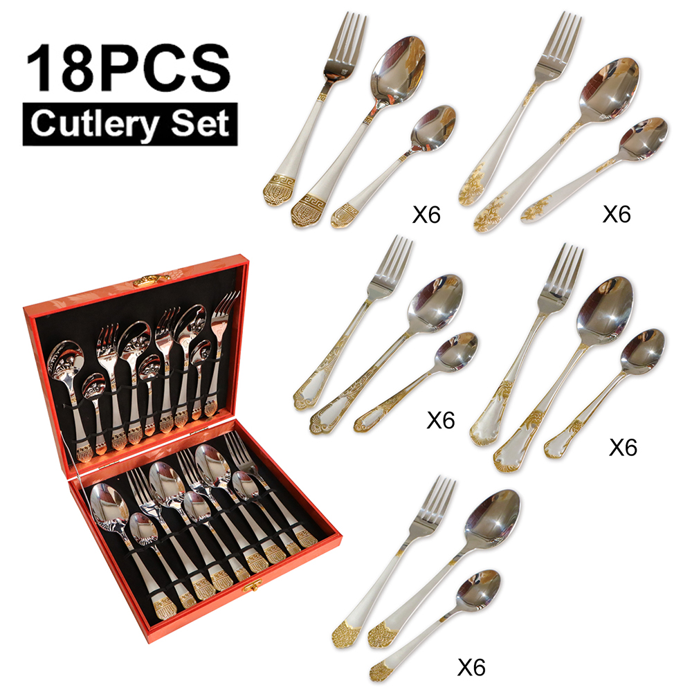18Pcs Cutlery Set Stainless St - Gold Plated Cutlery recension och pris