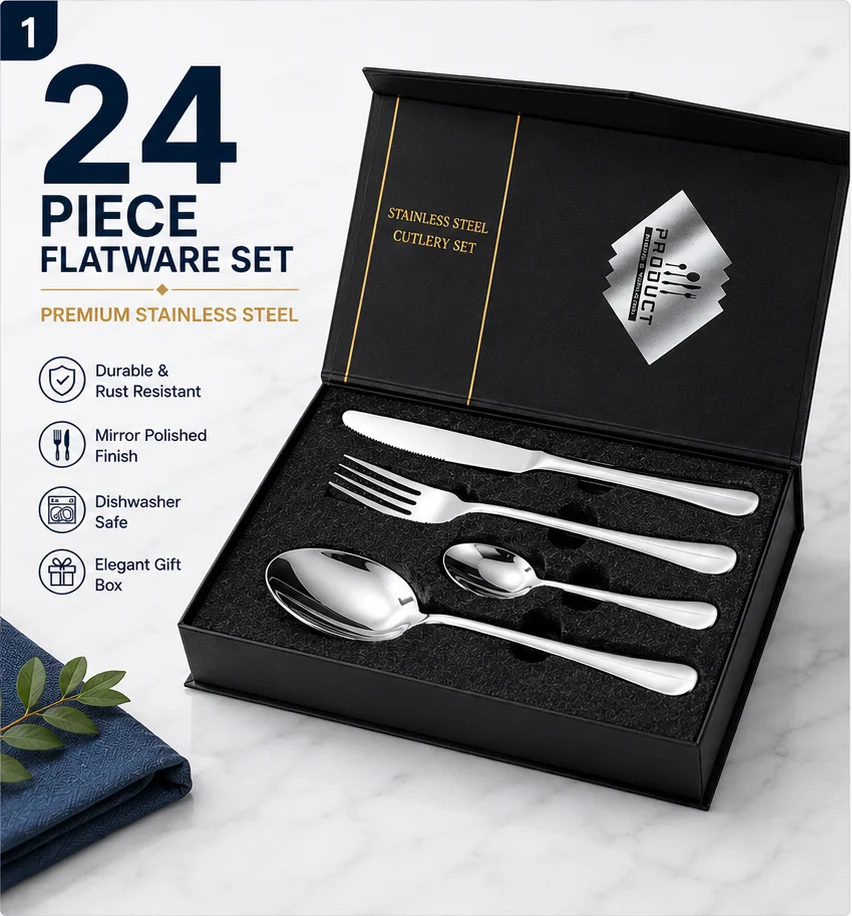 24 Pcs Portuguese Style Wester - Gold Plated Cutlery recension och pris