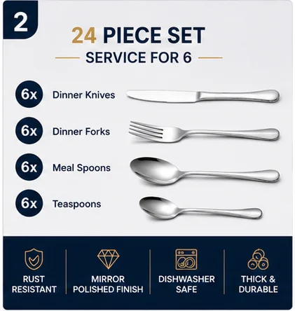 24 Pcs Portuguese Style Wester - Gold Plated Cutlery recension och pris