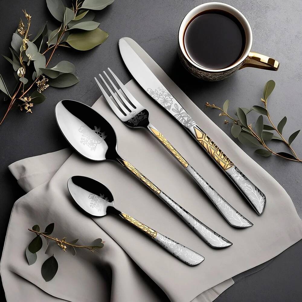 24Pcs Flatware Set Stainless S - Gold Plated Cutlery recension och pris