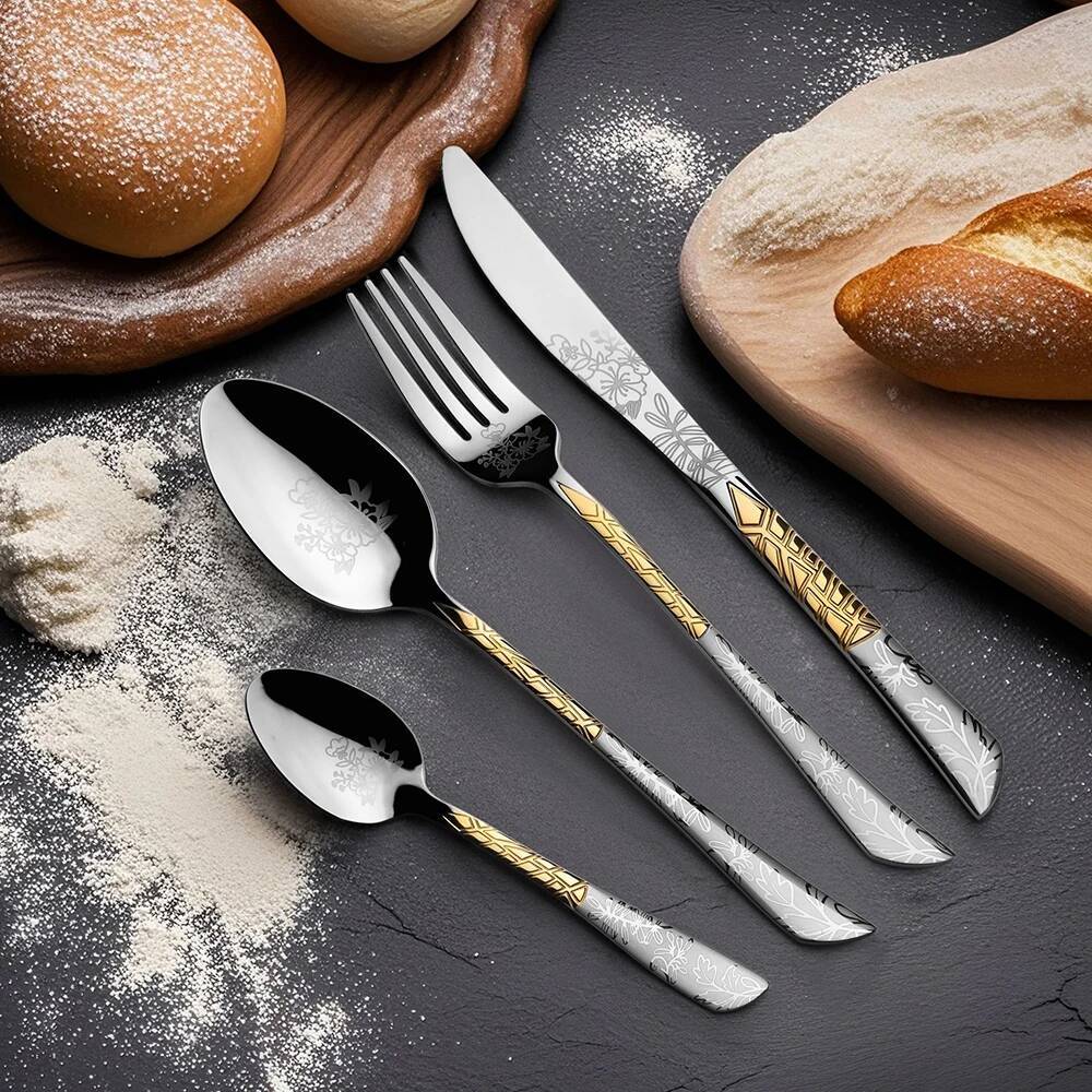 24Pcs Flatware Set Stainless S - Gold Plated Cutlery recension och pris
