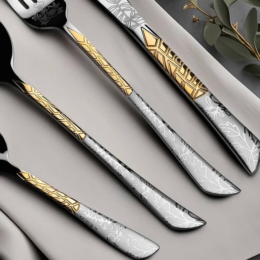 24Pcs Flatware Set Stainless S - Gold Plated Cutlery recension och pris